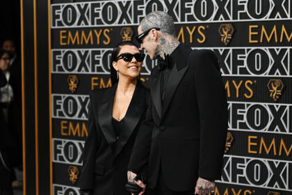 Kourtney Kardashian and Travis Barker at the 75th Primetime Emmy Awards held at the Peacock Theater on January 15, 2024 in Los Angeles, California. (Photo by Gilbert Flores/Variety via Getty Images)