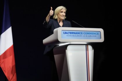 French far-right leader Marine Le Pen announces her re-election