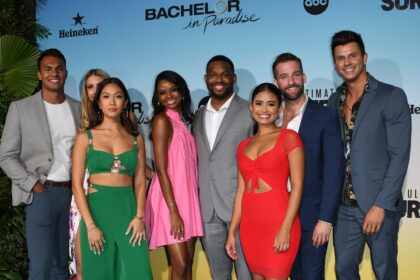 SANTA MONICA, CALIFORNIA - AUGUST 12: Aaron Clancy, Victoria Larson, Tammy Ly, Natasha Parker, Tre Cooper, Jessenia Cruz, Connor Brennan and Kenny Braasch attend ABC's "Bachelor In Paradise" And "The Ultimate Surfer" Premiere at Fairmont Miramar - Hotel & Bungalows on August 12, 2021 in Santa Monica, California. (Photo by Jon Kopaloff/Getty Images)