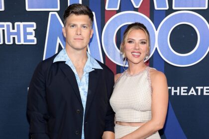 NEW YORK, NEW YORK - JULY 08: (L-R) Colin Jost and Scarlett Johansson attend the "Fly Me To The Moon" World Premiere at AMC Lincoln Square Theater on July 08, 2024 in New York City. (Photo by Dimitrios Kambouris/Getty Images)