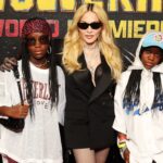 NEW YORK, NEW YORK - JULY 22: (EXCLUSIVE CONTENT) (L-R) Estere, Madonna, and Stella attend the Deadpool & Wolverine World Premiere at the David H. Koch Theater on July 22, 2024 in New York City. (Photo by Kevin Mazur/WireImage)