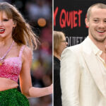 Taylor Swift at concert and Joseph Quinn at an event.