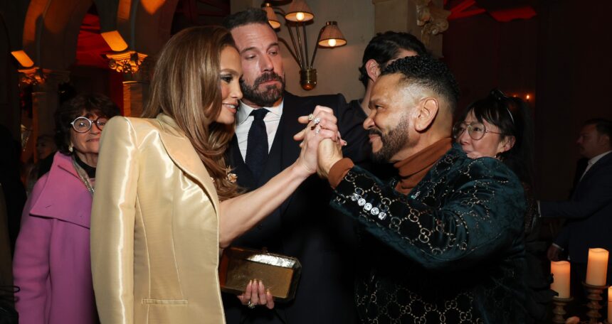 HOLLYWOOD, CALIFORNIA - FEBRUARY 13:  (L-R) Jennifer Lopez, Ben Affleck, and Benny Medina attend the after party for the Los Angeles premiere of Amazon MGM Studios "This Is Me...Now: A Love Story" on February 13, 2024 in Hollywood, California. (Photo by Monica Schipper/GA/The Hollywood Reporter via Getty Images)