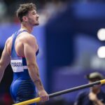 PARIS, FRANCE - AUGUST 3: Anthony Ammirati of Team France looks on during the Men's Pole Vault Qualification on day eight of the Olympic Games Paris 2024 at Stade de France on August 3, 2024 in Paris, France. (Photo by Kevin Voigt/GettyImages)