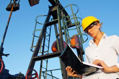 White female supervisor working at an oil rig