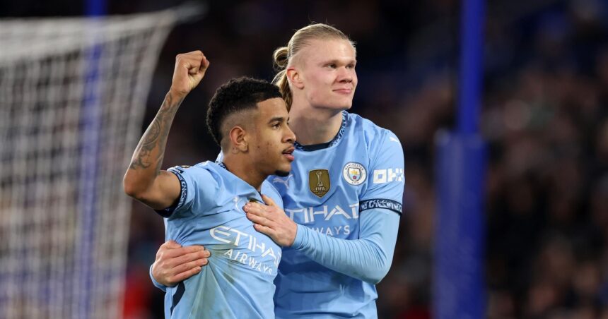 Man City claim much-needed win as Haaland and Savinho goals down Leicester