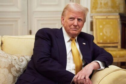 PARIS, FRANCE - DECEMBER 7:  President-Elect Donald Trump reacts during his meeting with Prince William, Prince of Wales at the Embassy of the United Kingdom's Residence on December 7, 2024 in Paris, France. Donald Trump was among the wave of foreign dignitaries descending on Paris this weekend to attend a reopening ceremony at Notre-Dame Cathedral, more than five years after it was damaged in a major fire. (Photo by Oleg Nikishin/Getty Images)