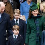 SANDRINGHAM, NORFOLK - DECEMBER 25: Prince William, Prince of Wales, Prince Louis of Wales, Prince George of Wales, Catherine, Princess of Wales and Princess Charlotte of Wales attend the Christmas Morning Service at Sandringham Church on December 25, 2024 in Sandringham, Norfolk. (Photo by Samir Hussein/WireImage)