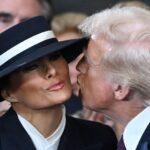 WASHINGTON, DC - JANUARY 20: U.S. President-elect Donald Trump kisses Melania Trump at his inauguration in the U.S. Capitol Rotunda on January 20, 2025 in Washington, DC. Donald Trump takes office for his second term as the 47th President of the United States. (Photo by Saul Loeb-Pool/Getty Images)